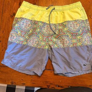 Vineyard Vines Yellow and Gray Geometric Swim Shorts